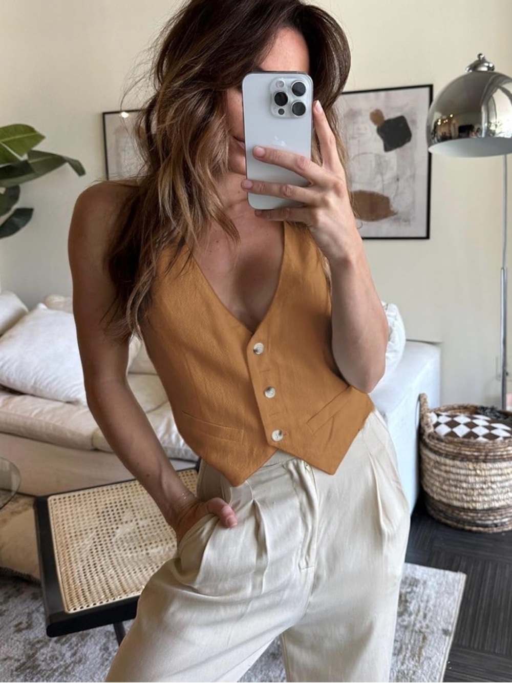 Mina Self Womens Linen Vest Tank Tops Lightweight V- Neck Beach Corset Top